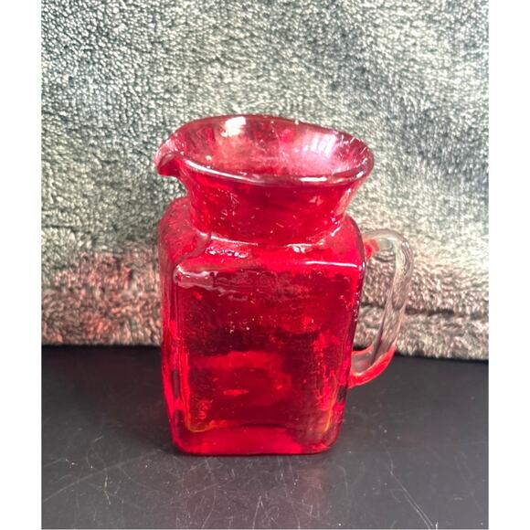 Vintage Cadmium Glowing Crackle Glass Square Pitcher Vase - Picture 1 of 9